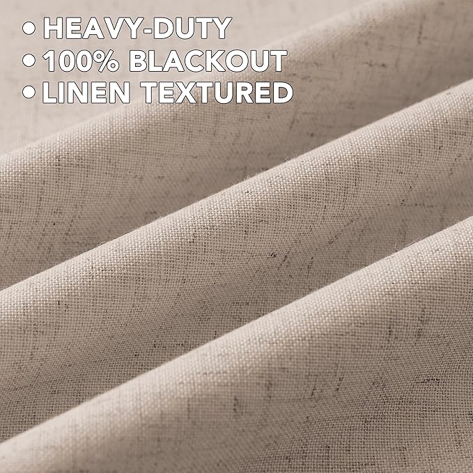 H.VERSAILTEX Linen Curtains 100% Blackout Curtains for Bedroom 63 inch Long Full Light Blocking Nature Linen Blended Window Curtains for Living Room Nickel Grommet (2 Panels, Heathered Sand) HVERSAILTEX