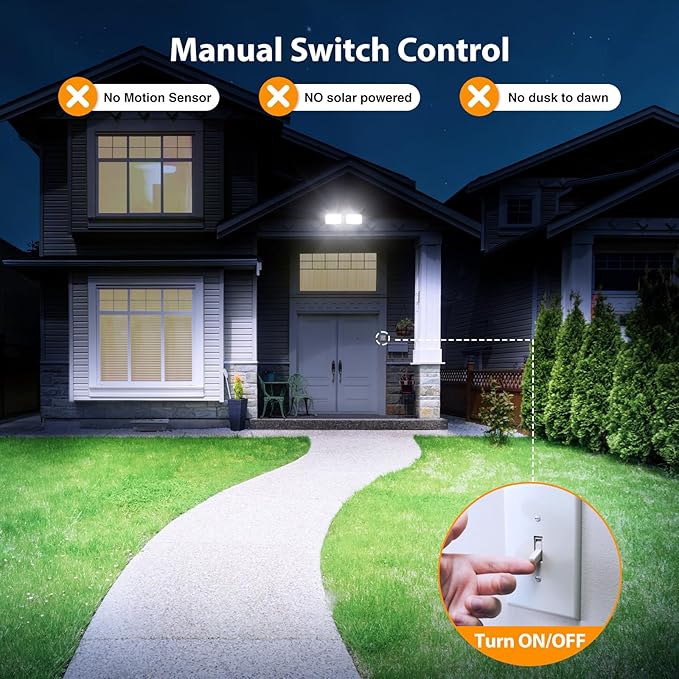 Onforu 3200LM Flood Lights Outdoor, 32W 6500K LED Security Light Manual Switch Controlled, IP66 Waterproof Outdoor Lights, Wall Mount Exterior Flood Light with 2 Adjustable Heads Floodlights Outside Onforu