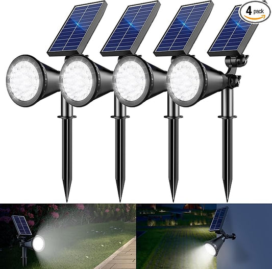 Solar Spot Lights Outdoor, 36 LEDs 1000LM Adjustable Solar Lights Outdoor Waterproof, 2-in-1 Solar Powered Spotlights Landscape Lighting for Garden, Yard, Pathway- 4 Pack (Cool White) Rootora