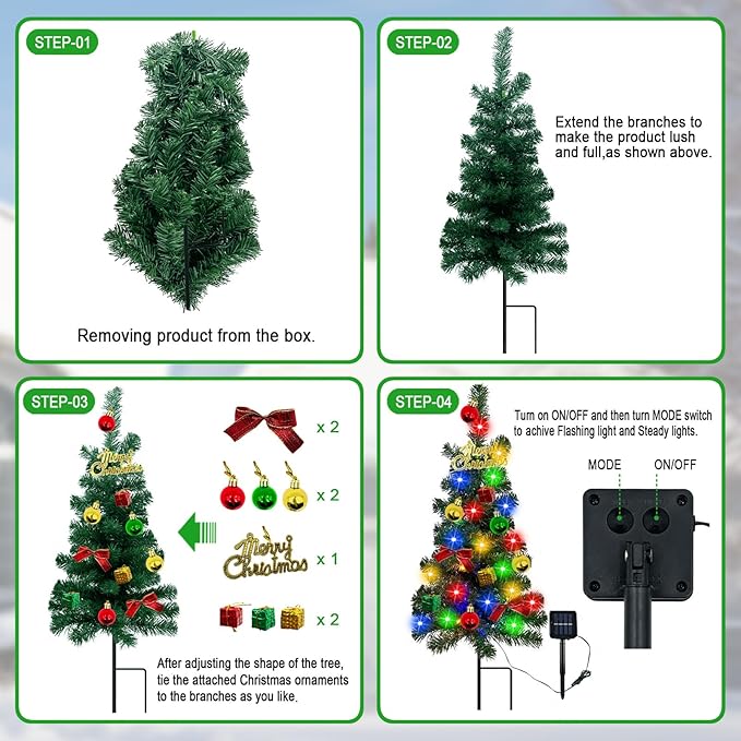 Solar Outdoor Christmas Tree,3 Pack Christmas Outdoor Decorations with Boy and Girl Garden Stakes,Color Changing LED Lights,Waterproof Xmas for Yard,Lawn,Pathway HokfirmHomeDecorGarden