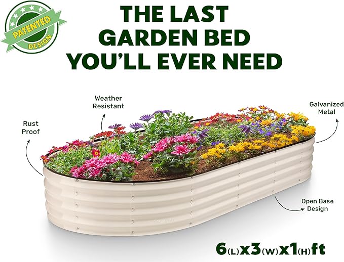 Plant & Plot Galvanized Raised Garden Beds Outdoor // 6×3×1 ft Planter Raised Beds for Gardening, Vegetables, Flowers // Large Metal Garden Box // Patented Tool-Free Design (White) PlantPlot
