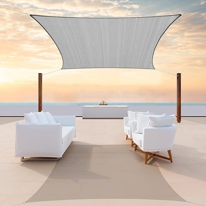 ColourTree 12' x 12' Grey Square CTAPS16 Sun Shade Sail Canopy Mesh Fabric UV Block UPF50 - Commercial Heavy Duty - 190 GSM - 3 Years Warranty ColourTree