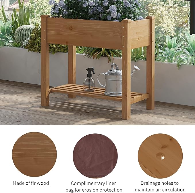FILWH Raised Garden Bed with Legs Elevated Wooden Planter Box Stand Large Planter Stand Box for Fruits Vegetables Flowers with Divider with Bag - 34x18x30.5IN（Brown） FILWH