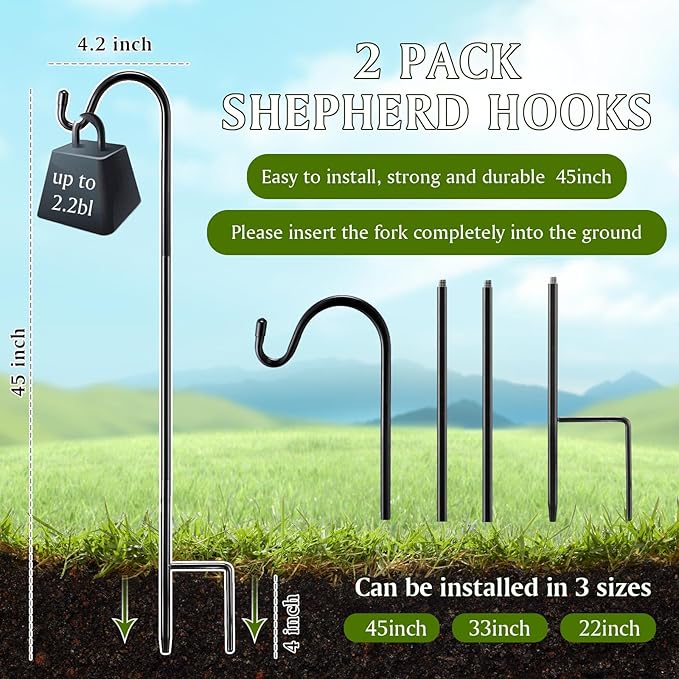 2 Pcs 45 Inch Shepherds Hook for Outdoor Adjustable Bird Feeder Pole Metal Steel Shepard Hooks for Hummingbird Stand Feeder Pole for Garden Plant, Lantern, Hanging Wedding Decor Yetene