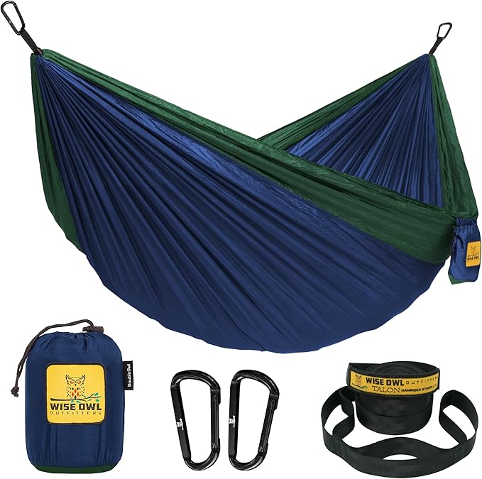 Wise Owl Outfitters Camping Hammock – 500lbs Portable Hammock with Tree Straps - Travel, Backpacking, Hiking, Outdoors Camping Gear - Single or Double WiseOwlOutfitters