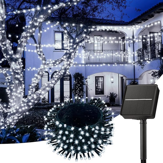 Brightown Solar Outdoor String Lights - 50 FT 120 LED Solar String Lights for Outside with 8 Lighting Modes, IP65 Waterproof Solar Outdoor Lights, Suitable for Tree Party Decor, Cool White Brightown