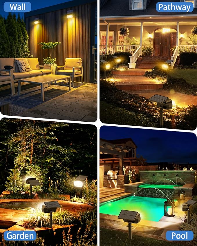 Fabrito Large Solar Spot Lights Outdoor 4 Pack, 1000 Lumens High Brightness, IP65 Waterproof Solar Spotlight with 136 LEDs, Dusk to Dawn Solar Landscape Lights for Yard, Garden, Pathway, Plants (Warm) Fabrito