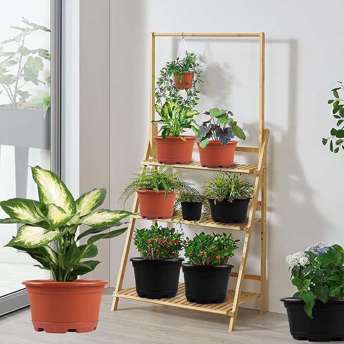 Outdoor Flower Pots 5 Packs 13 inch pots for Plants Modern Decorative Garden Pot with Saucer, Lightweight Large Resin Planters for Indoor Plants,Decorative Resin Plant pots KPUVX