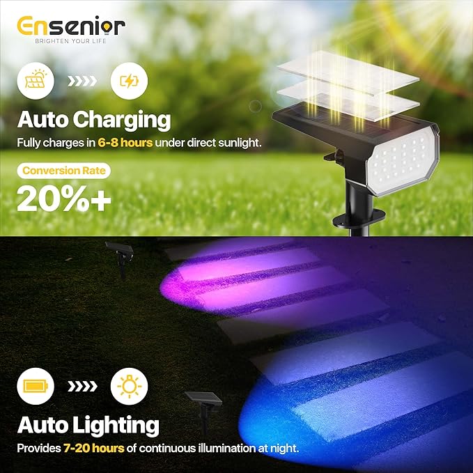 Ensenior Solar Spotlights Outdoor RGB, 7+1 Color Changing Mode Outdoor Landscape Lighting, IP65 Waterproof, Automatic ON/Off Solar Powered Spotlight Halloween Christmas Decorations (10-Pack) Ensenior