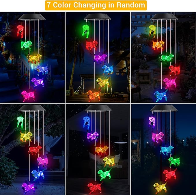 Toodour Solar Wind Chime, Color Changing Wind Chimes Dog, LED Decorative Mobile, Gifts for Mom Grandma, Waterproof Outdoor Decorative Lights for Garden, Patio, Yard, Window Outdoor Decor Toodour