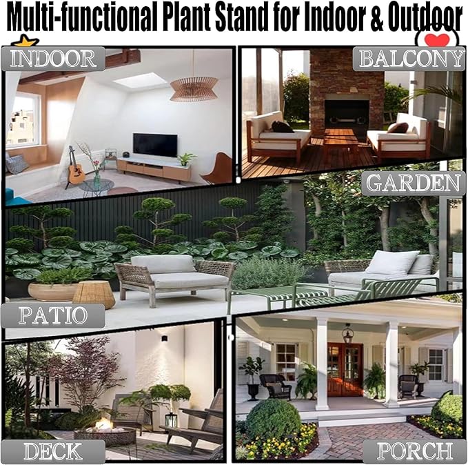 Plant Stand, 2 Pack Round Plant Stands Indoor Outdoor, Retro Design 15'' Tall Plant Stand, Rust-proof Coated Metal Plant Pot Stand Flower Stands for Indoor Plants Patio Garden Home Decor Black ZEECER