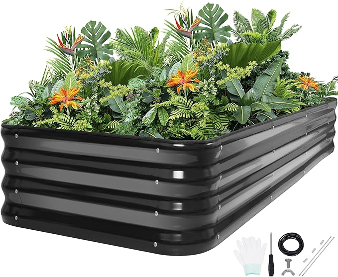 5-in-1 Adjustable Raised Garden Bed Kit | Galvanized Planter Boxes for Vegetables, Flowers | 12" Tall, Multiple Sizes (8x3x1ft, 9x2x1ft, 10x1x1ft, 6x5x1ft, 7x4x1ft) | Outdoor Metal Raised Bed, Grey GGOODGAIN