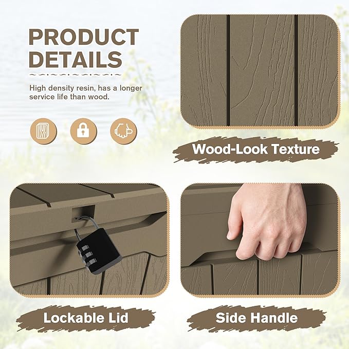 JUMMICO 31 Gallon Resin Deck Box Waterproof Indoor Outdoor Storage Boxes for Patio Furniture Cushions and Garden Tools (Light Brown, 31gallon-2 Packs) JUMMICO