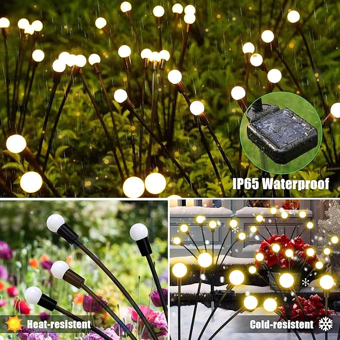 Solar Garden Lights Outdoor, 10 Pack 60LED Waterproof Solar Powered Lights for Yard Pathway Patio, Swaying Lawn Decor as Gardening Gifts for Women Holiday NBQQ
