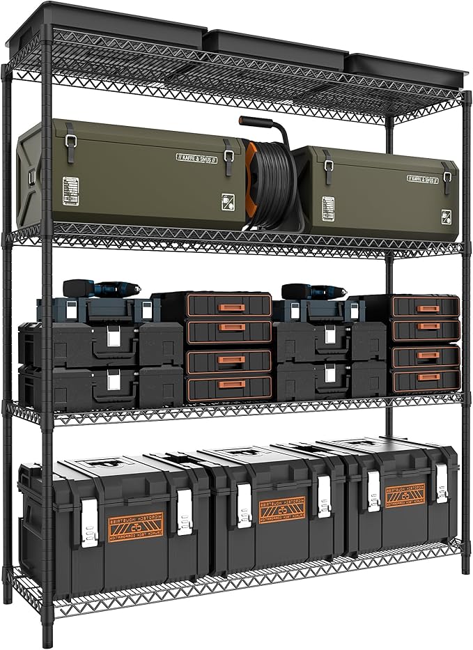 2800LBS 59" W 4 Tiers Storage Shelves Load, Metal Shelving Wire Metal Shelving Unit Shelves for Storage Adjustable Garage Shelving for Pantry Kitchen Garage Black 17.7" D x 59.1" W x 70.4" H MEIGAOPLASTICANDMETALHKCOLIMITED