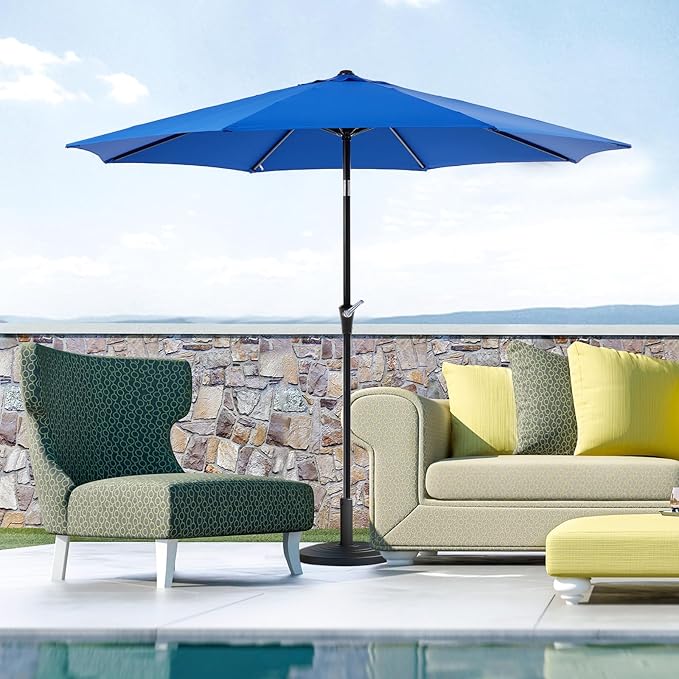 OLIXIS 9ft Patio Umbrella with Tilt and Crank Button & 8 Sturdy Ribs Waterproof, Patio Table Umbrella Perfect for Poolside, Terrace, Beach and Outdoor Restaurant, Blue OLIXIS