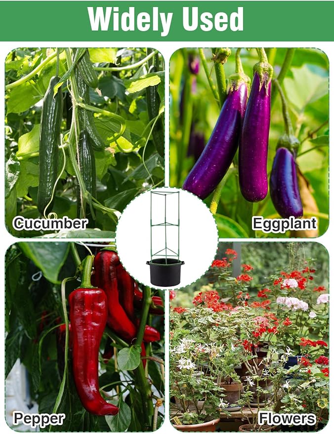 ANPHSIN 3 Sets Tomato Cages with 15 Gallon Grow Bags - 48" Stable Plant Garden Planter, Flowers Vegetable Trellis Pots for Tomato Vertical Climbing Plants Vines ANPHSIN