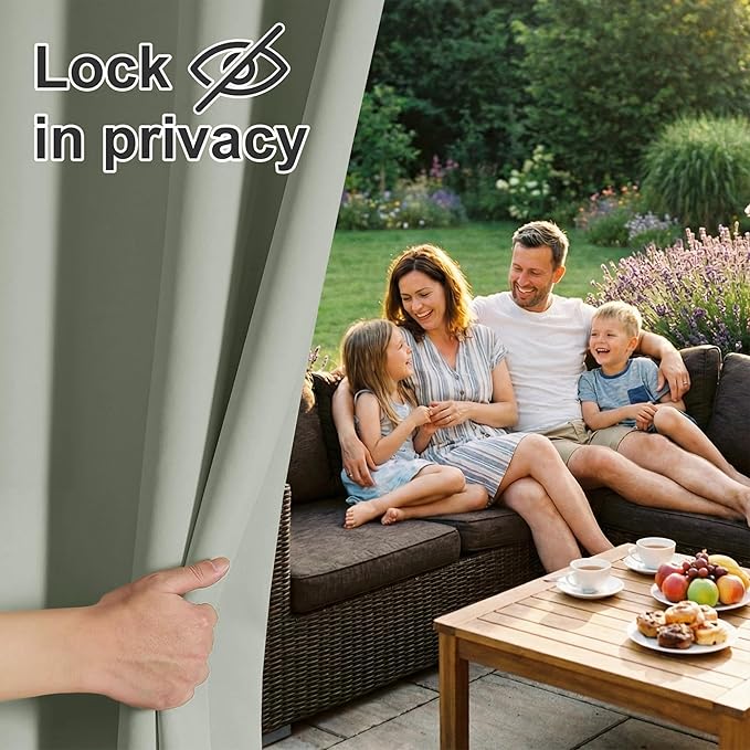 RYB HOME Outdoor Curtains for Patio Waterproof Block Sunlight Thermal Insulated Privacy Assured Thick Outside Curtains for Pergola, Cabana, Gazebo, W52 x L72, Sea Green, 1 Panel RYBHOME