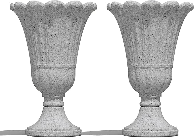 23" Tall Planters for Outdoor Plants Set of 2, Planter with Drainage Holes and Petal Design, Large Outdoor Planters for Porch, Garden, Indoor, Grey Rootora
