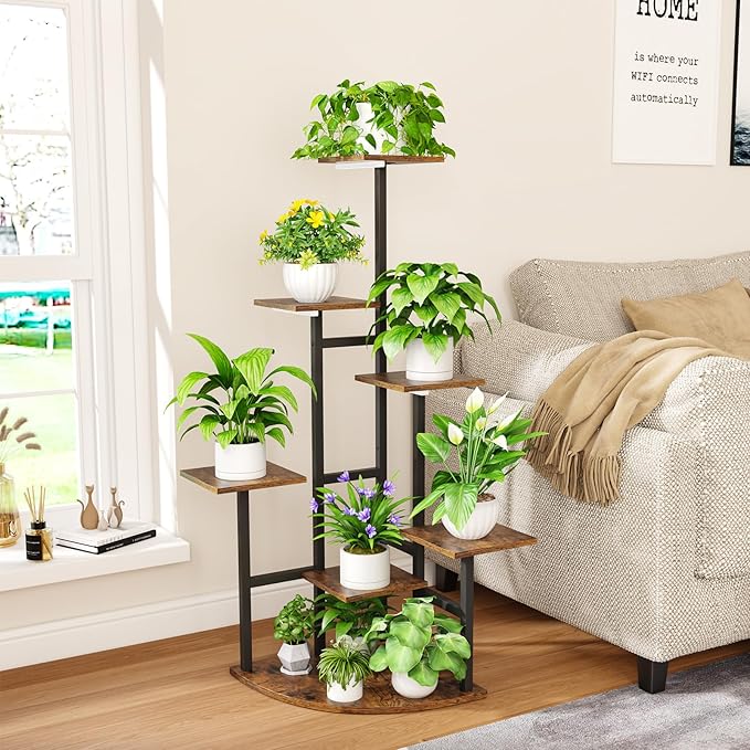 Corner Plant Stand Indoor with Grow Lights, 7 Tiered Plant Shelf Indoor, 43" Corner Plant Stands for Indoor Plants, Metal Plant Flower Display Shelves, Plant Organizer Rack for Living Room, Balcony, Home Decor Nedechom