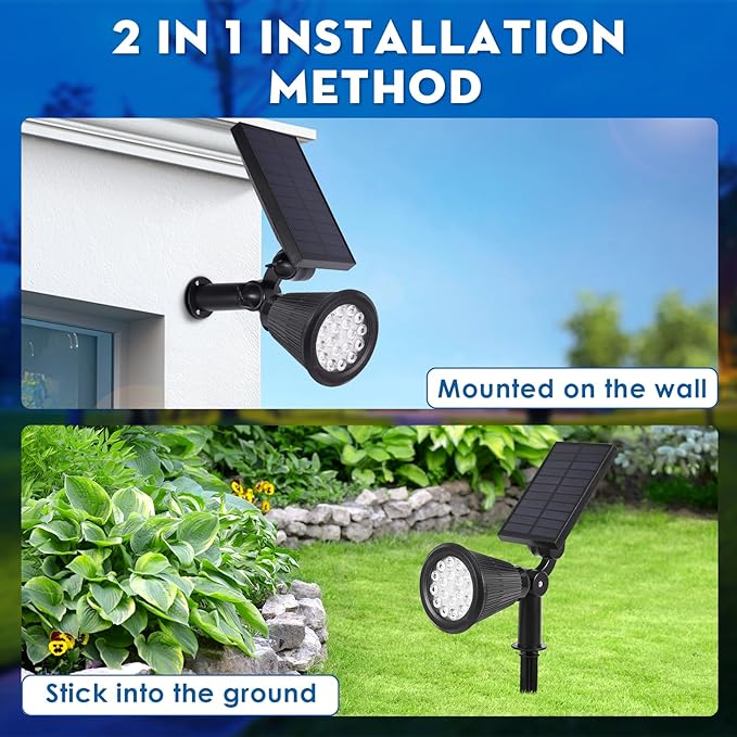 Solar Spot Lights Outdoor, 2-in-1 Wall Mount & Ground Stake 18 LEDs with 2 Lighting Modes, 7 Colors Changing, IP65 Waterproof Solar Landscape Lights for Garden, Pathway, Yard, Patio (2 Pack) DEXULESA