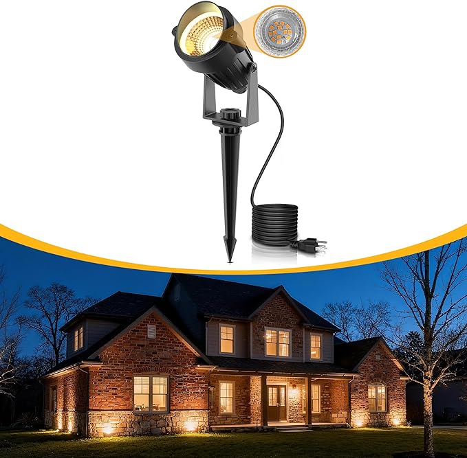 L LOHAS LED 5W Plug in Spotlight Outdoor, 3000K Warm White Landscape Lighting, IP66 Waterproof Spot Lights for Yard, Garden, House, Pathway, Plant, UL Listed (1 Pack) LLOHASLED