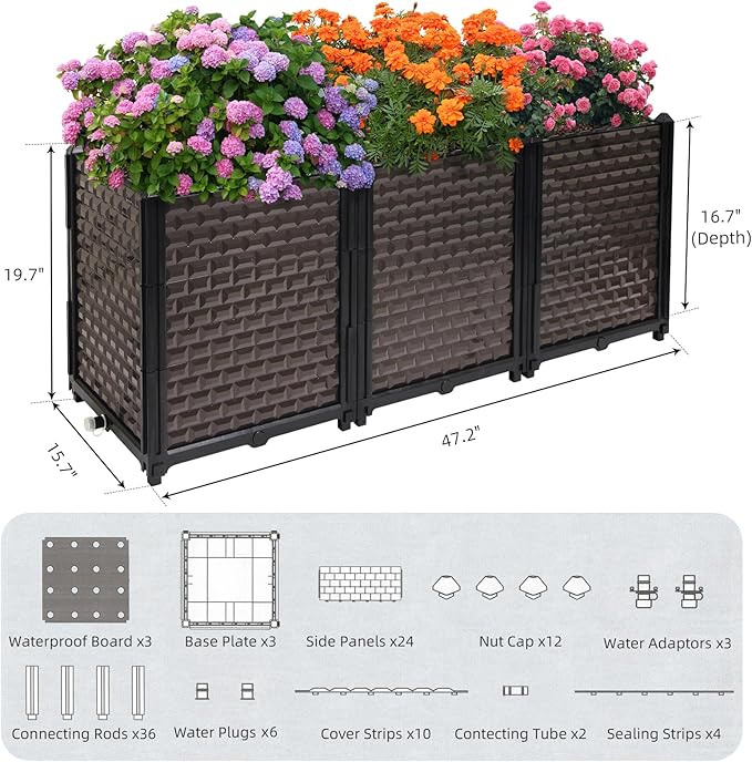 Large Planters for Outdoor Plants - Deepened 20" H, Raised Beds for Gardening Self Watering, Elevated Planter Box with Legs, Rectangular Garden Planters for Outdoor Plants Flowers, 47.2"L x 15.7"W TooCust