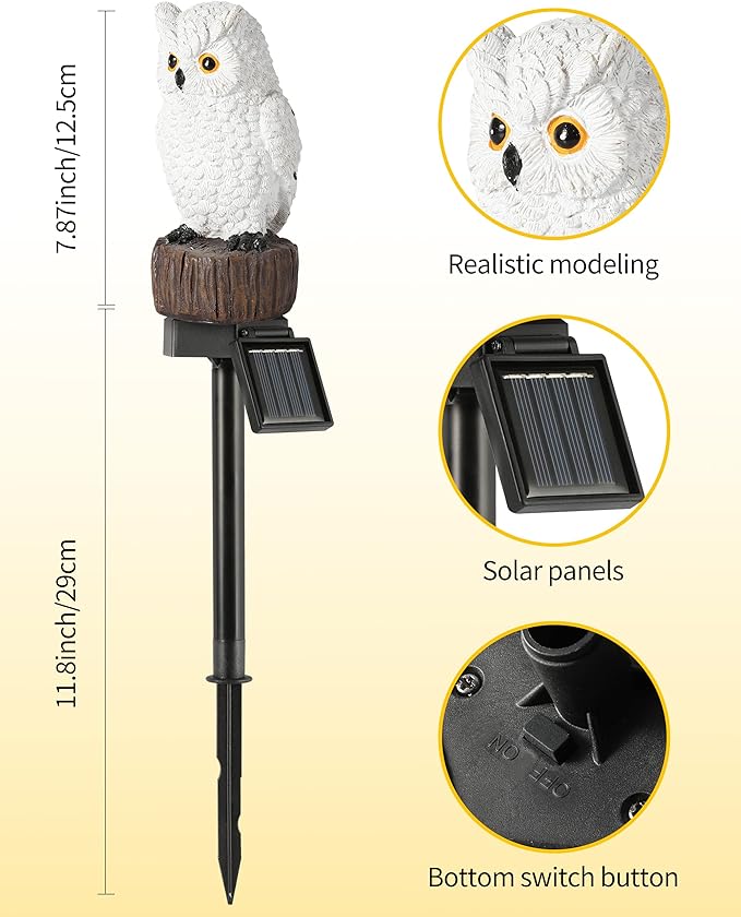 iStatue 4PC Solar Owl Garden Stake Lights Gifts for Women Mom Dad Mother's Day Realistic Resin Owl Outdoor Garden Decor, Warm Glow LED for Lawn Yard Pathway (4-Pack, Owl) iStatue