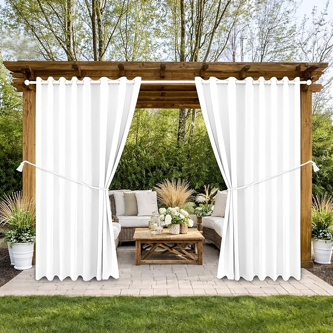Waterproof Outdoor Curtain W105 x L108 - Grommet Top Sunlight Blocking Window Treatment Drapes Blackout Curtains for Home Bedroom Living Room Outdoor Patio Porch Pergola Cabana Gazebo (2 Panels) DivaenCamino