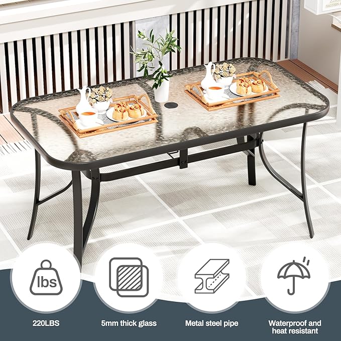 TLSUNNY 7 Pieces Patio Dining Set, Outdoor Table and Chairs W/1.69″ Umbrella Hole, 30"X 55" Table and Stackable Textilene Chair, All Weather Patio Furniture Set (Umbrella not Included) (Grey) TLSUNNY