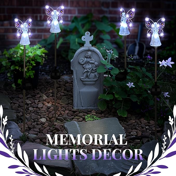GIGALUMI Solar Angel Garden Stake Lights - 4 Pack Angel Solar Lights Outdoor Garden, Eternal Light Angel with 7 LEDs for Cemetery Grave Decorations, Memorial Gift, Christmas Yard Art, Sympathy Gift GIGALUMI