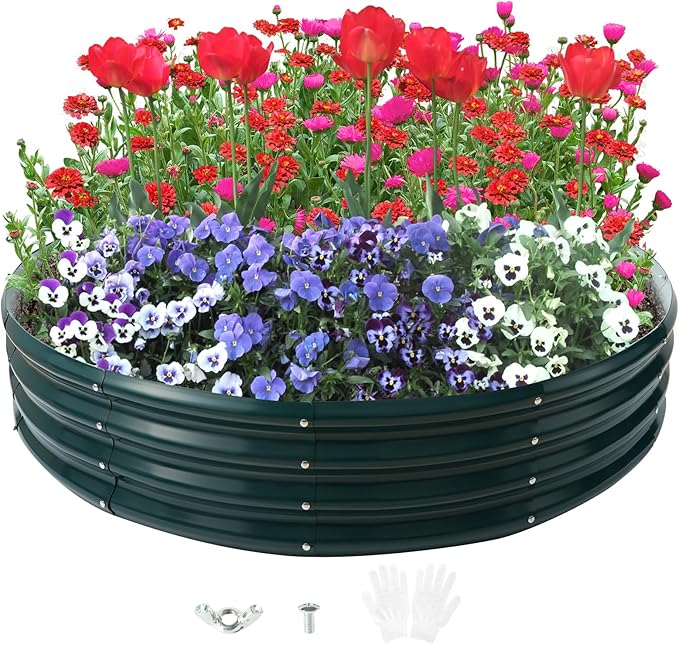 Galvanized Raised Garden Bed for Gardening - 5x5x1ft Large Thickened Metal Planter Box Outdoor for Vegetables, Flowers,Herbs,Above Ground Garden Containers Round,Green Rootora