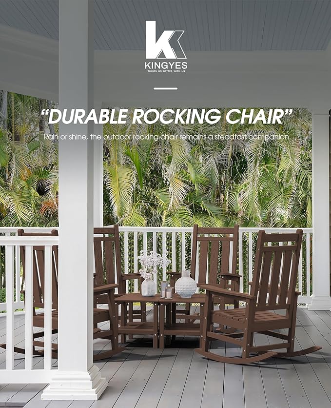 KINGYES Oversized Outdoor Rocking Chair Set of 2, All-Weather Patio Rocking Chairs for Porch, HDPE Outdoor Patio Rockers with High Back & Wide Seat for Garden, Lawn, Coffee KINGYES