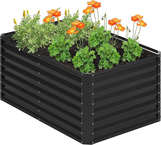 4x2x2FT Galvanized Raised Garden Bed,Planter Raised Beds-Metal Garden Box,Large Plant for Outdoor Planting, Vegetables Bed，Flower,herb-Black Home