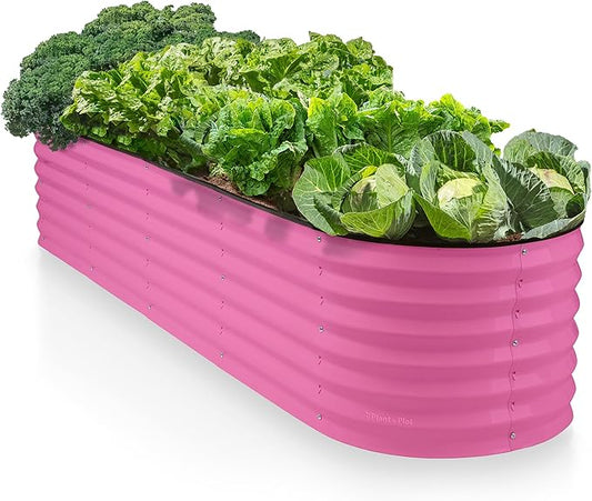 9-in-1 Galvanized Steel Raised Garden Bed // 8×2×1.5 ft Modular Planter for Gardening, Vegetables, Flowers // 18" Tall Metal Raised Garden Beds Outdoor (Pink) // Patented Design Planter Box PlantPlot