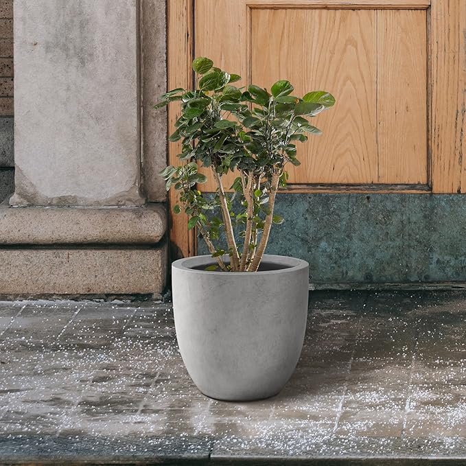Kante 16.5" Dia Round Concrete Planter, Large Outdoor Modern Indoor Decorative Plant Pots with Drainage Hole and Rubber Plug for Home and Garden, Natural Concrete Kante
