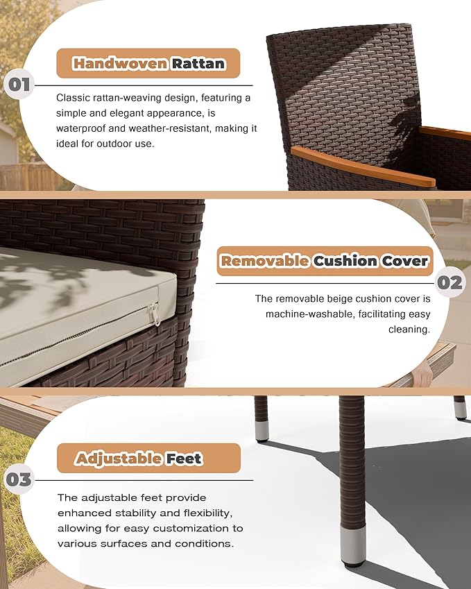 Flamaker 9 Piece Patio Dining Set Outdoor Acacia Wood Table and Chairs with Soft Cushions Wicker Patio Furniture for Deck, Backyard, Garden (Brown) Flamaker