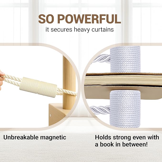 Hion Magnetic Curtain Tiebacks Beige 6 Pack, Curtain Tiebacks Buckles Holdbacks Holders Hooks Clip for Home Bedroom Office Decorative Thick or Thin Curtain Hion
