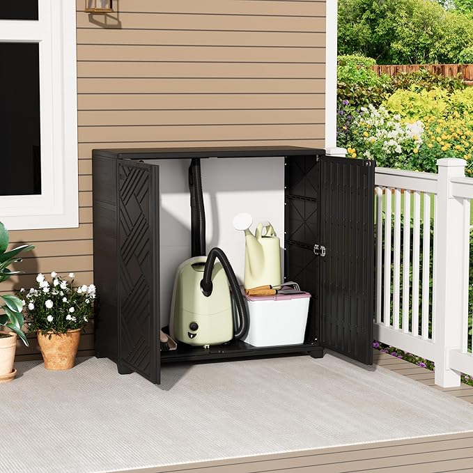 Outdoor/Indoor Storage Box,Resin and Plastic Storage Cabinet Waterproof,Outdoor Cabinet for Patio/Garden/Balcony/Backyard/All Room(NO Shelf-Black) Mrosaa