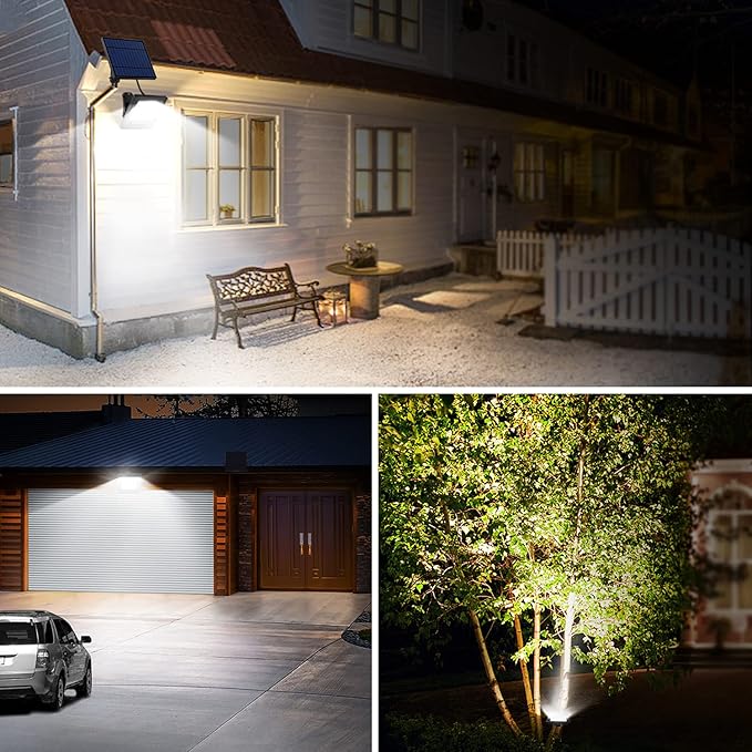 Solar Lights Outdoor, Solar Powered Flood Lights Weatherproof, Dusk to Dawn Led Solar Security Wall Lights with 16.4Ft Cable for Outside Garden, Garage, Landscape 2 Pack Lightonight