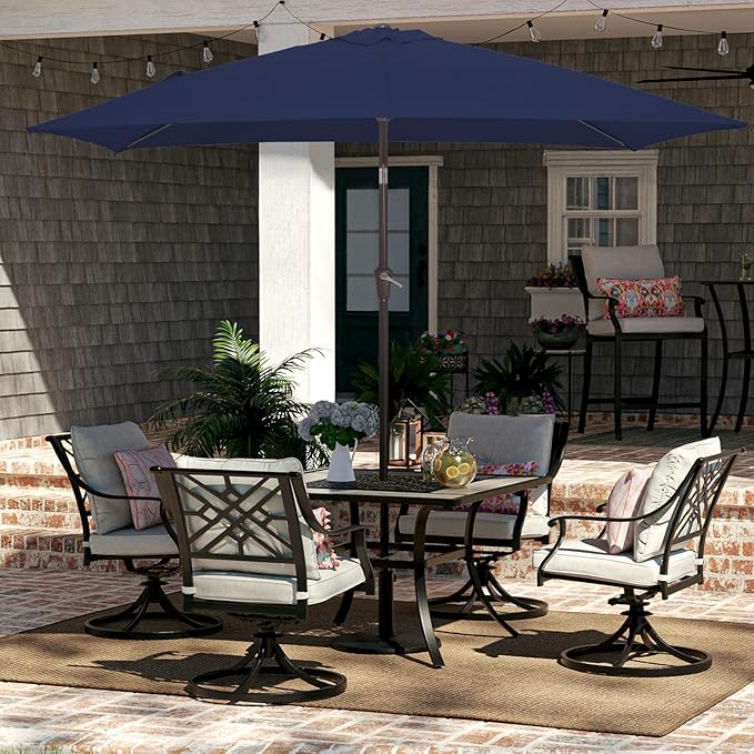 JEAREY 6.5x10 ft Rectangular Patio Umbrellas Rectangle Outdoor Umbrella with Push Button Tilt and Crank, Market Table Umbrella 6 Sturdy Ribs UV Protection for Poolside Garden Backyard Deck, Navy JEAREYOutdoorsCollection