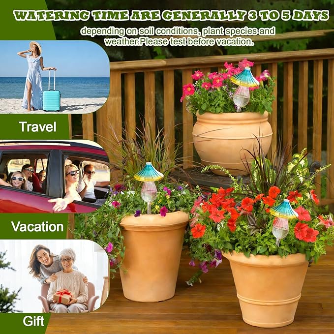4 Pcs Plant Watering Globes Self Watering Planter Insert Glass Water Bulbs for Indoor and Outdoor Plants Mushroom Plant Watering Devices for Travel Vacation Retainbre