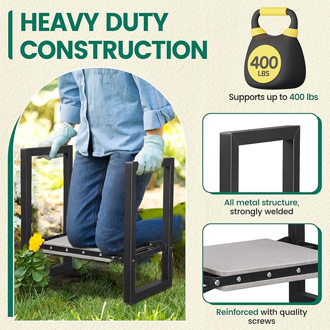 Garden Kneeler and Seat Heavy Duty - 12.7" Wide Garden Kneeling Bench Stool with Handles, Folding Knee Seat Chair Gardening Gifts for Seniors Women Men Gardeners Pain-Free Weeding Planting DIOVPLX