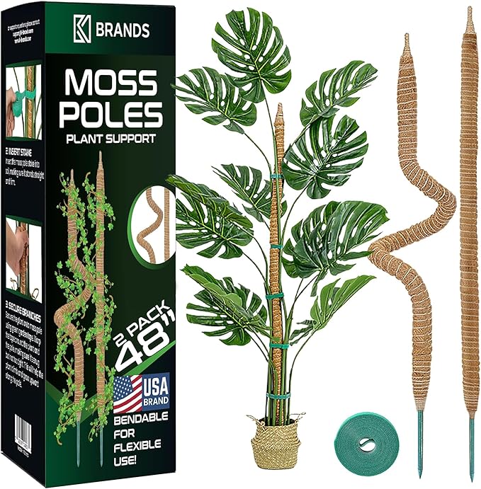 2 Pack 48'' Bendable Moss Pole Monstera Plant Support for Climbing Indoor Plants - Stakes for Potted Climbers - Tall Sticks Indoor Trellis for Houseplants - Accessories for Monstera Pot K-BRANDS