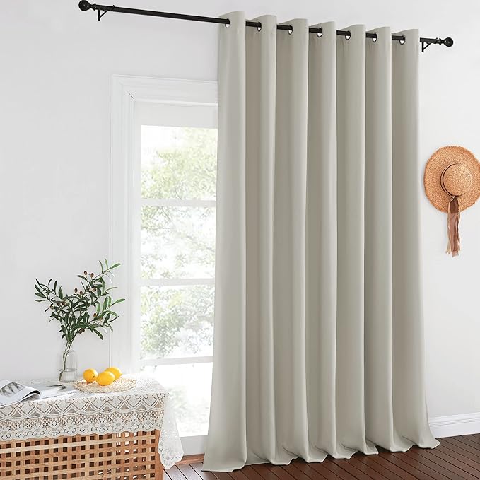 NICETOWN Extra Wide Blackout Sliding Door Curtains 95 inch Length - Grommet Insulated Curtain Light & Sound Blocking Drape for French Door/Patio Door (Natural, W100 x L95, 1 Panel) NICETOWN