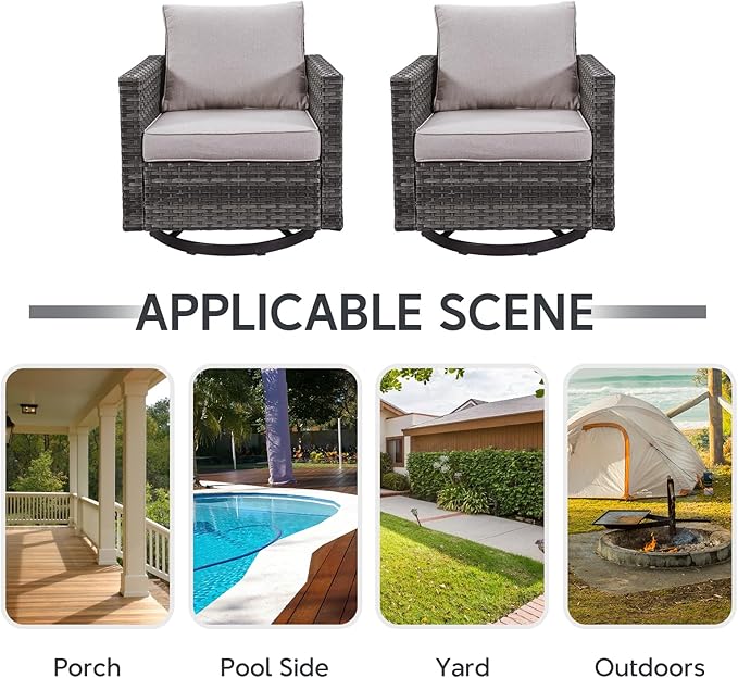 Belord Wicker Chairs Outdoor Bistro Set Oversize Patio Swivel Rocker, Rattan Outdoor Seating Set of 2 Swivel Glider Chairs Wicker Furniture for Porch Deck Backyard with Water-Resistant Belord