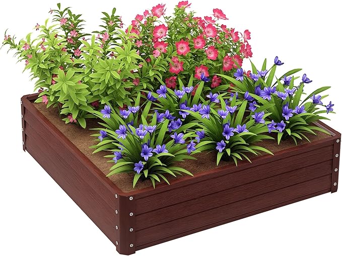 Outsunny Galvanized Raised Garden Bed, 4' x 4' x 1' Metal Planter Box, for Growing Vegetables, Flowers, Herbs, Succulents, Natural Wood Outsunny