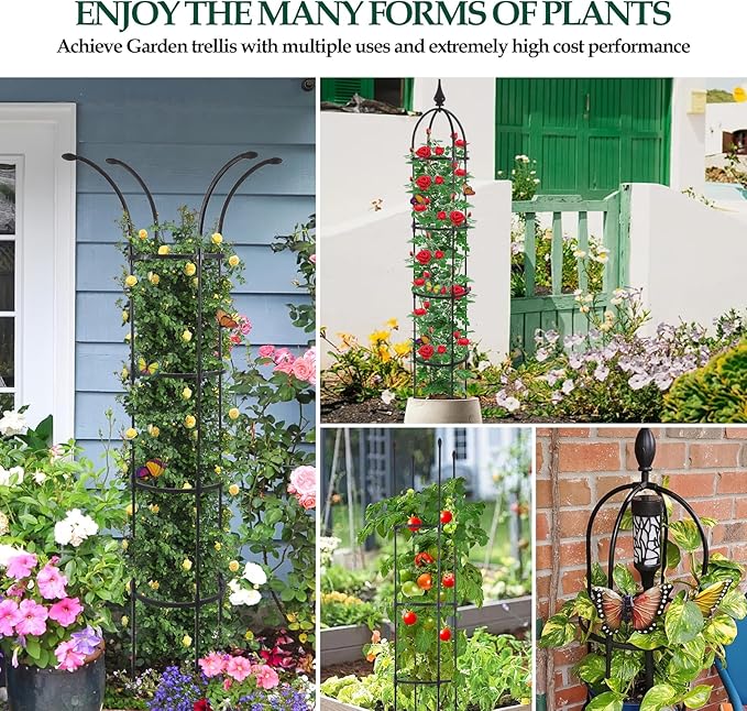 Obelisk Trellis for Climbing Plants Outdoor 6.6ft, Garden Tower Trellis for Potted Plants Indoor with Twist Tie, Clips and Butterflies Rustproof Coated Metal Support for Vines Rose 2Pack WellSign