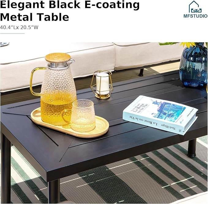 MFSTUDIO 5 Seats Large Metal Patio Conversation Sets, 4 Pieces Outdoor Furniture Sofa with 2 Fixed Chairs, 1 Sofa(3-seat) and Table for Outside Balcony Backyard Poolside MFSTUDIO