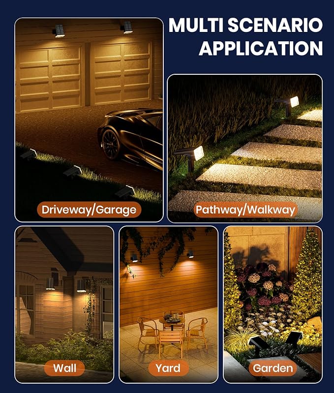 Solar Spotlights Outdoor Waterproof IP67,4 Pack Adjustable Wall&Ground Solar Lights Powered with 3 Colors, 3 Modes, Dusk to Dawn for Pathway/Garden/Yard/Patio/Driveway/Landscape Lighting Outside Décor Professionalproductionofsolarlightsoutdoor%EF%BC%9A%EF%BC%89